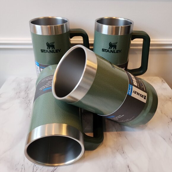 NIB SET OF FOUR Stanley Adventure Big Grip Beer Stein Hammertone Green 24 oz - Picture 3 of 9
